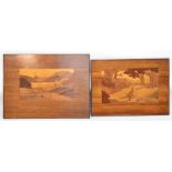 A marquetry inlaid rectangular panel dep