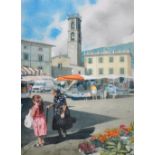 SEAN RICE (1931-1997); watercolour, "A Mercato Fivizzano Lunigiana", signed, inscribed on label