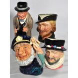 Four Royal Doulton character jugs; "Beefeater", "Robin Hood", D6551 "Old Salt" and "Winston