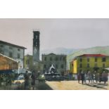 SEAN RICE (1931-1997); watercolour "La Passegiata. The Piazza Fivizzano", signed, 25 x 38cm,