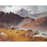 WARREN WILLIAMS (1860-1941); watercolour, a very large mountainous lake landscape view presumed to