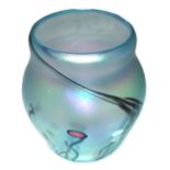 A John Ditchfield Glassform "Lily pad" iridescent glass vase, original sticker and X mark to base
