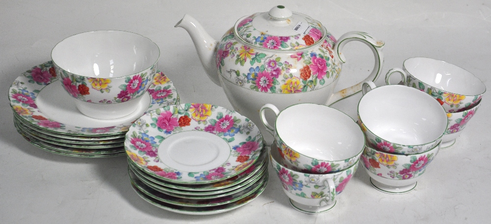 A Shelley six piece tea service to include teapot, six cups, six saucers and six side plates.