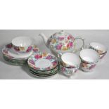 A Shelley six piece tea service to include teapot, six cups, six saucers and six side plates.