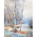 TOM DAVIES; watercolour, woodland scene with stream, signed and dated 1905, 67 x 52cm framed and
