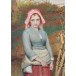 CHARLES SILLEM LIDDERDALE (1831-1895); watercolour "The Wood Gatherer", study of a young girl tying
