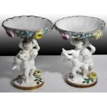 A pair of Victorian Continental porcelain gilt and floral decorated centrepieces by Moore Brothers