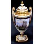 A large boxed Royal Worcester gilt heightened twin handled commemorative vase and cover "Westminster