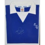 A signed and framed Everton FC replica 1970s "Toff" shirt signed by Joe Royle.