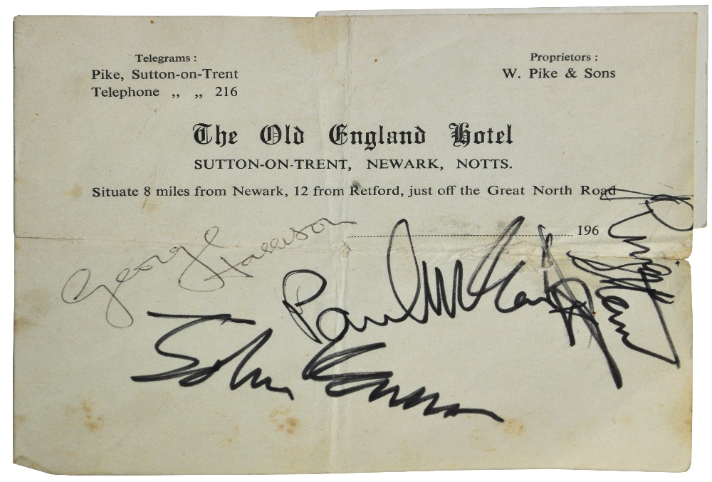 A set of Beatle's autographs from 1967 *Provenance, a gent worked in the Old England Hotel Sutton