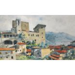 SEAN RICE (1931-1997); watercolour, Italian townscape with buildings in foreground, signed, 34 x