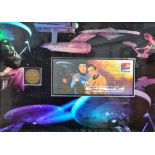 A first day cover of "Star Trek" signed by Leonard Nimoy and William Shatner, framed and glazed,