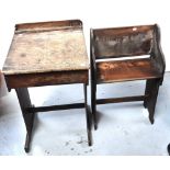 An early 20th century child's school desk and accompanying bench (2).