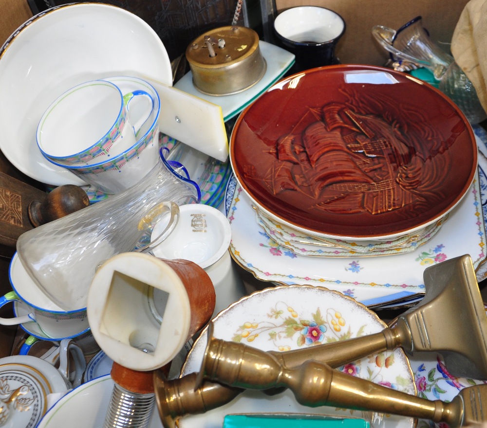 A mixed lot to include various ceramics, metalware, small picture frames etc.