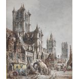 WILLIAM GAWIN HERDMAN ( 1805-1882); watercolour "Rouen, Brittany", city scape with figures and cars