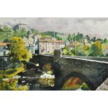 SEAN RICE (1931-1997); watercolour, Italian landscape with bridge in foreground, signed, 26 x