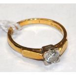 An 18ct gold and single diamond solitaire ring, approx 0.25ct, size K 1/2, approx weight 3g.