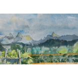 SEAN RICE (1931-1997); watercolour, "Le Montagne Da Serricciolo Lunisiana, Tuscany", signed,