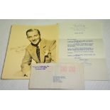 Bing Crosby; a signed black and white photograph inscribed "Cordial good wishes, Bing Crosby",