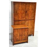 A mid 20th century four door walnut drinks cabinet, width 100cm and an smaller Art Deco walnut