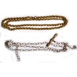 A 9ct gold hoop link chain and a fine link chain with T bar, combined approx weight 9.8g (2).