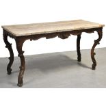 An 18th century Italian centre table, the rectangular onyx top above C scroll all round decorated