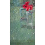 ANDREW FORBES; pastel and gouache "Garden Chair", signed, inscribed on label verso, 28.5 x 16cm,