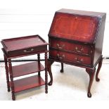 A reproduction small sized bureau and a reproduction single drawer side table (2).
