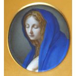 L. GOBBATO (19th century); oval study of a young woman wearing a blue head scarf, signed, within