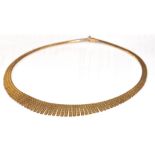 A 9ct gold collar style engraved graduated necklace, length approx 42cm, approx weight 26.6g.