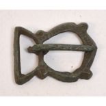 A Viking bronze buckle, 2 x 2.5cm.