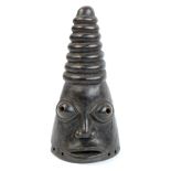 A rare Head Hunting society mask, Bangwa, Cameroon, of unusual conical form, height 35cm,