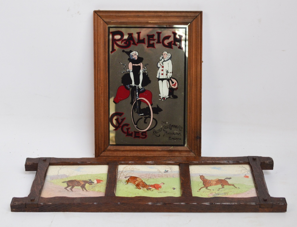 Three ceramic transfer decorated and hand painted square tiles; "Heels Over Head", "Grief Over Wirt"