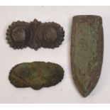 Three Viking bronze part belt mounts.