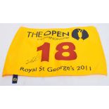 The 2011 Open Championship, Royal St. George's, 18th hole flag, signer by the winner, Darren Clarke.