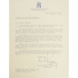 RIDGWAY (MAJOR GENERAL M.B.); typed letter signed in ink "M.B.