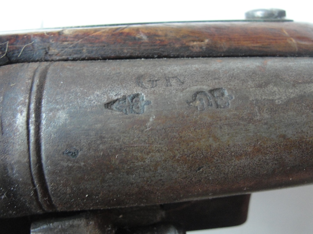 A 19th century flintlock carbine engraved to the lock plate with a crown above "GR", with Victoria - Image 4 of 9