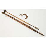 Three tribal arrows, two with bamboo shafts, Congolese, length 69cm to 60.