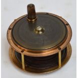 A late 19th/early 20th century brass rimmed reel, unnamed but in the manner of Gowland, 4¼",