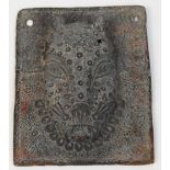 A 17th century Benin bronze leopard plaque with rectangular frame, 17.5 x 13.5cm.