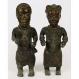 A pair of 18th century Benin bronze court dwarves, height approx 31cm.