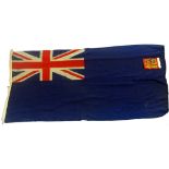 A large blue ground stitched ensign set with a Union Jack and a High Sheriff of Lancashire carved