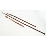 An African assagai, length 134cm, an African short spear, length 100cm, a souvenir short spear (3).