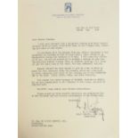 RIDGWAY (MAJOR GENERAL M.B.); typed letter signed "M.B.