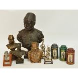 A mixed lot comprising a spelter bust of General Gordon, height 32cm,