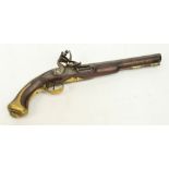 A 19th century flintlock pistol with walnut stock and brass furniture, the lock plate stamped "