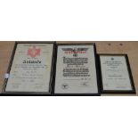 Three German Third Reich certificates, all framed and glazed.