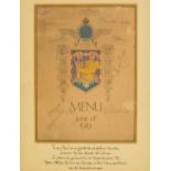 A menu dated June 14 1919, mounted and inscribed to mount "The above menu card was used at the first