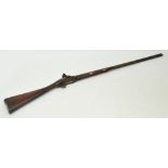 A 19th century flintlock musket with chequered walnut stock, with ramrod, indistinct markings to the