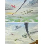 Unattributed; a large pair of watercolours, WWI dog fights,